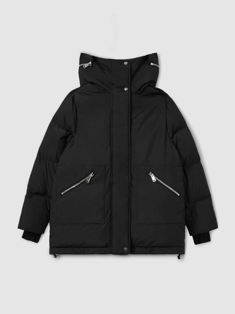 Petite Concealed-Hood Puffer Coat Black | Women