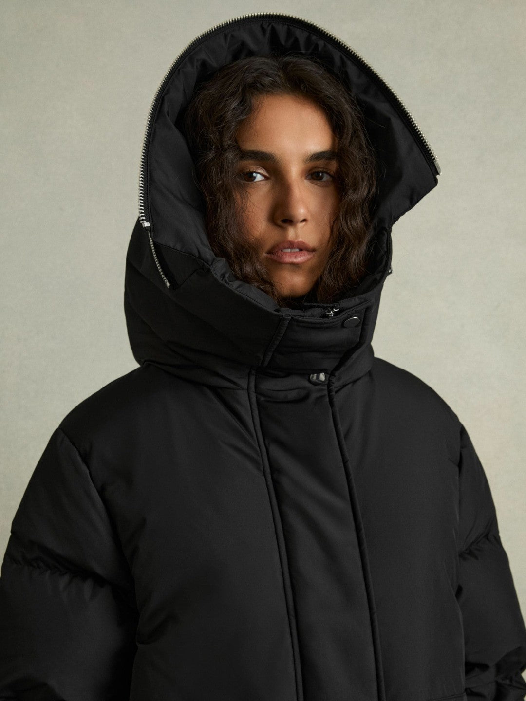 Petite Concealed-Hood Puffer Coat Black | Women
