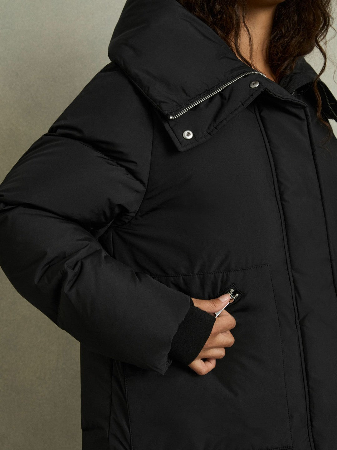 Petite Concealed-Hood Puffer Coat Black | Women