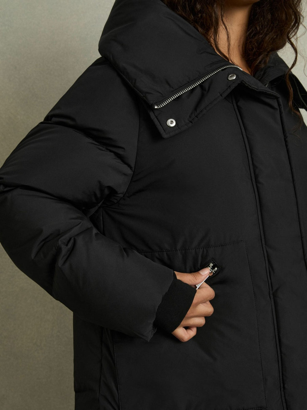 Petite Concealed-Hood Puffer Coat Black | Women
