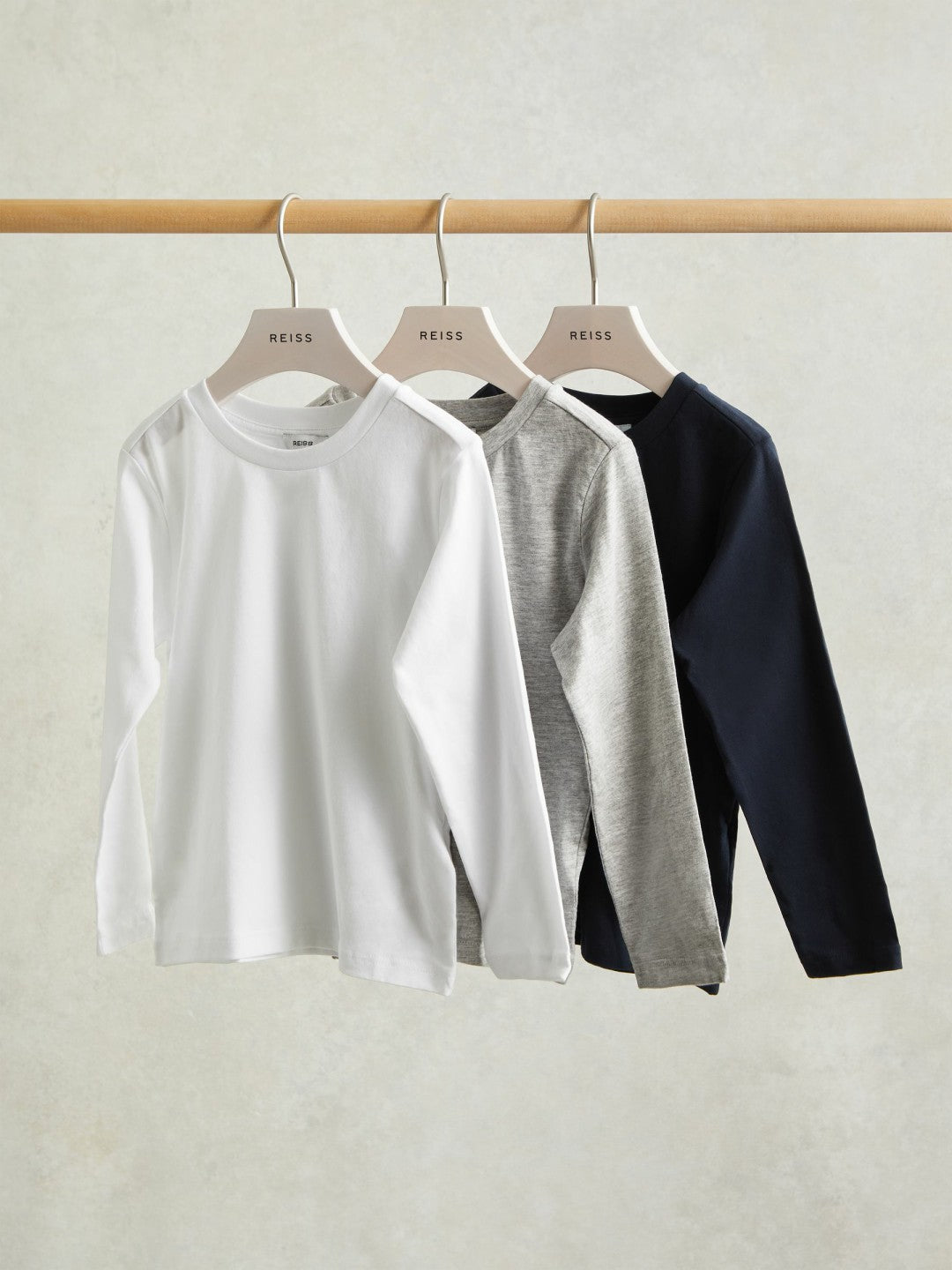 3-9 yrs Cotton Jersey Long Sleeve T-Shirts 3 Pack White/Soft Grey/Navy | Children & Baby