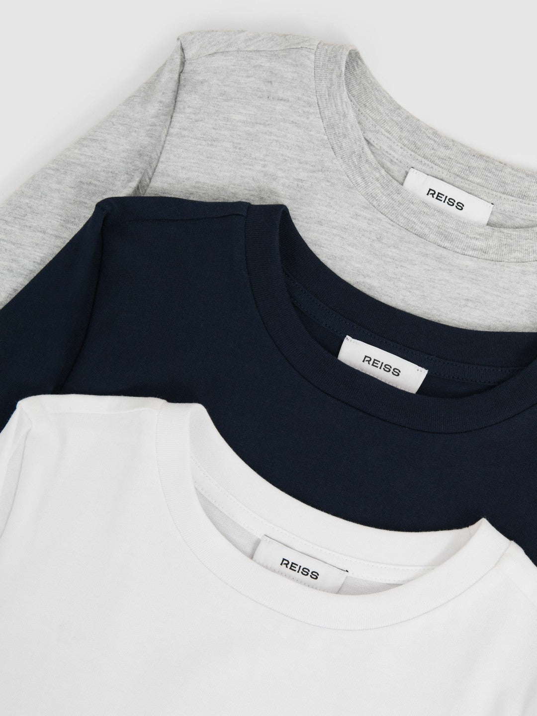 9-13 yrs Cotton Jersey Long Sleeve T-Shirts 3 Pack White/Soft Grey/Navy | Children & Baby