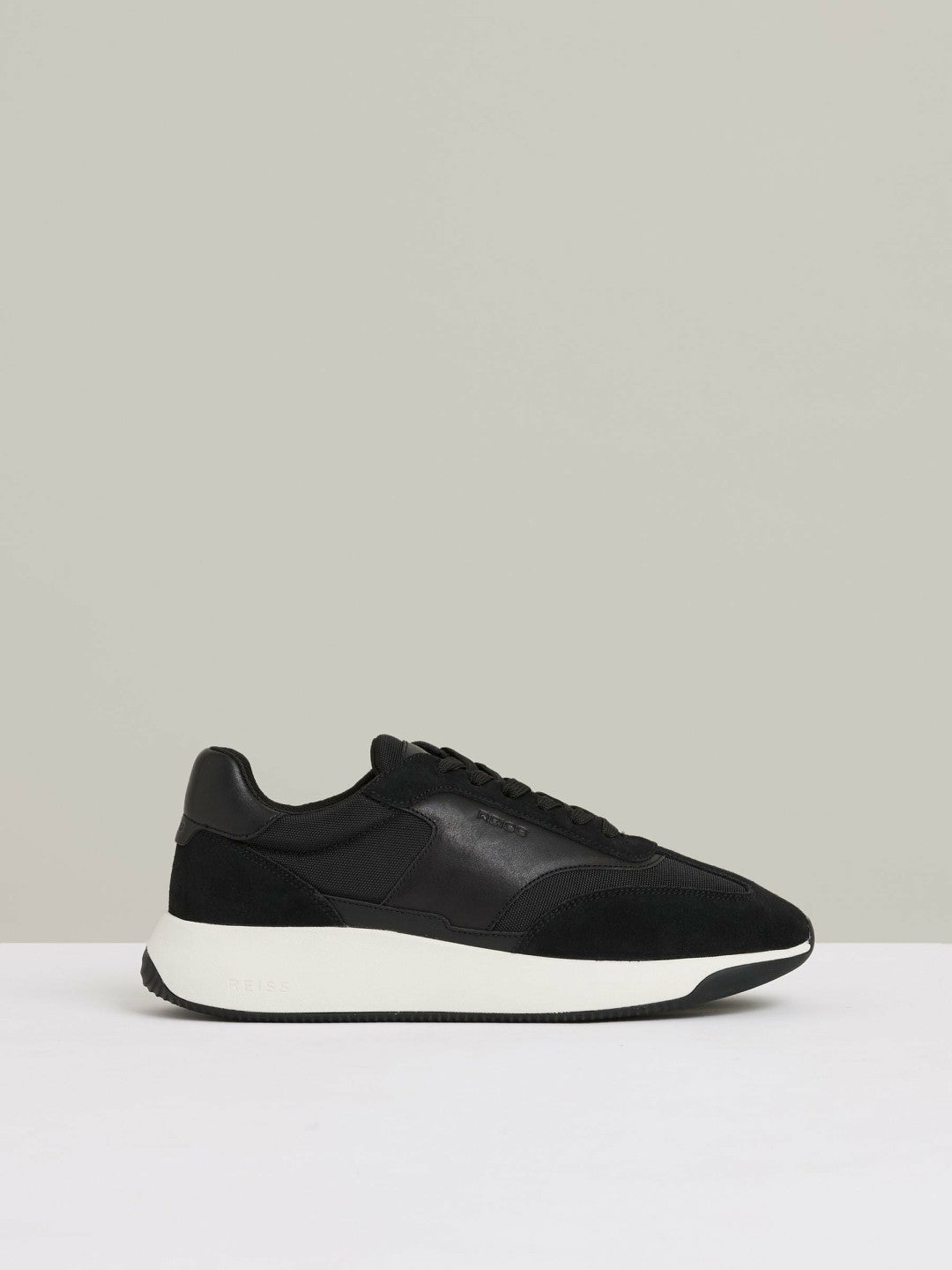 Leather Suede Running Trainers Black/White | Men