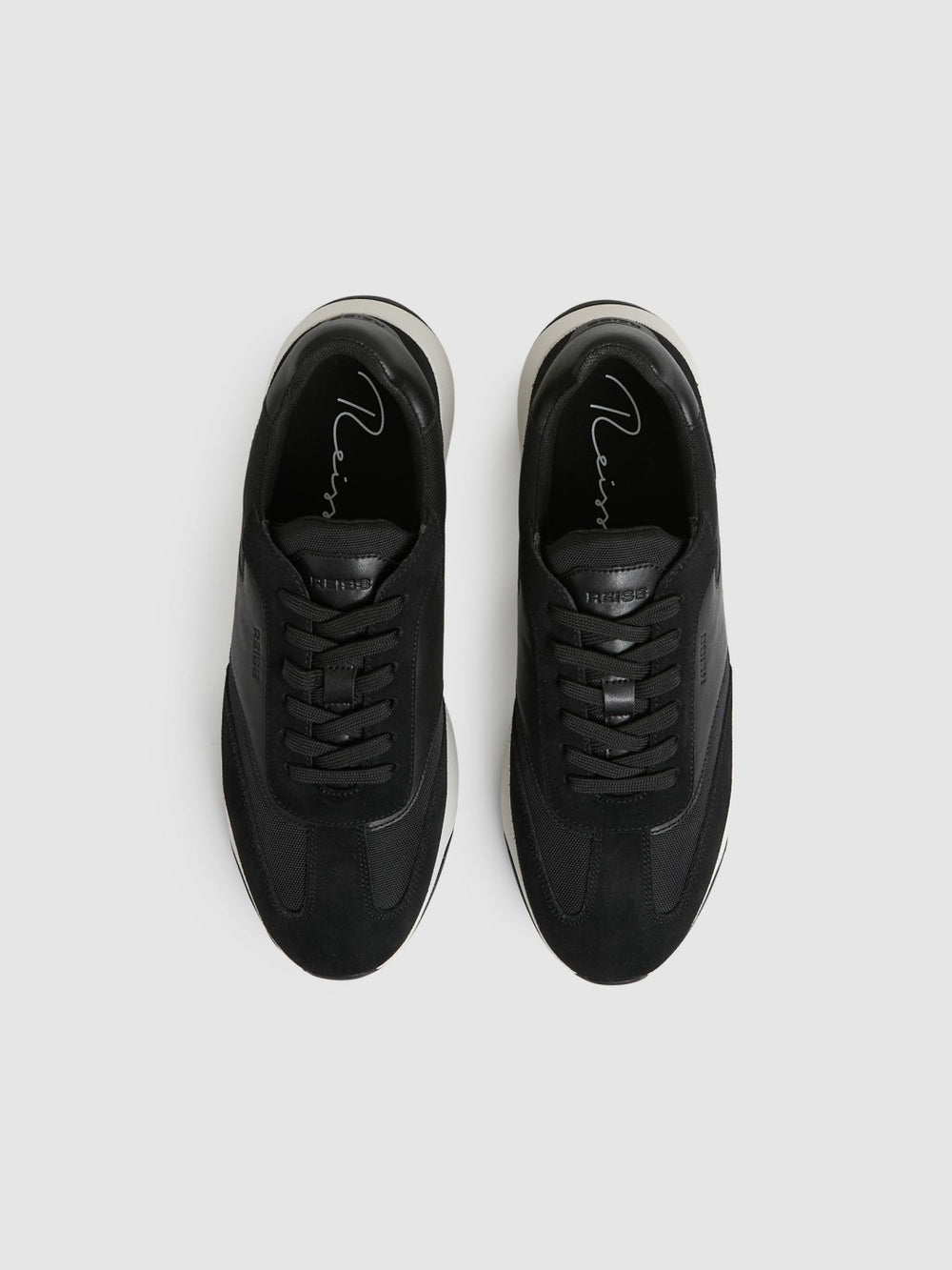 Leather Suede Running Trainers Black/White | Men