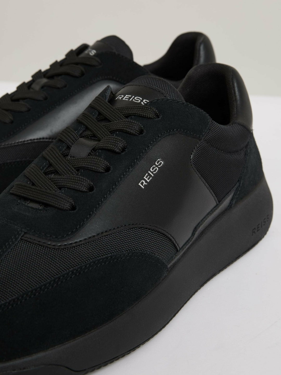 Leather Suede Running Trainers All Black | Men