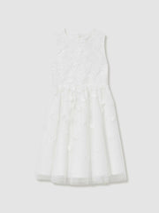 13-14 yrs Tulle Floral-Embroidered Bridesmaid Dress Ivory | Children & Baby