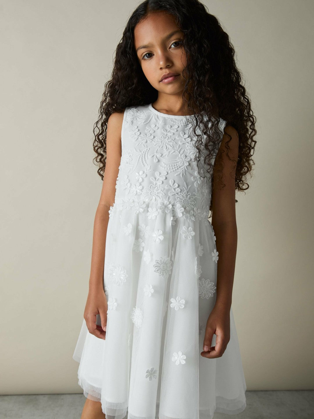 4-9 yrs Tulle Floral-Embroidered Bridesmaid Dress Ivory | Children & Baby