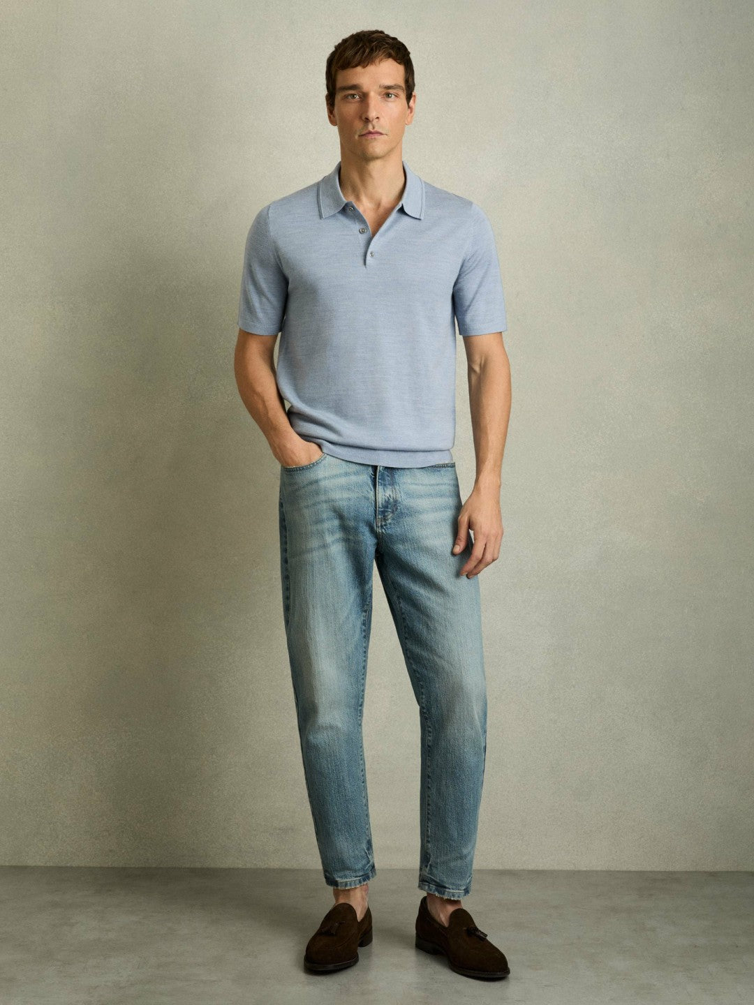 Merino Wool Polo Shirt Soft Blue | Men