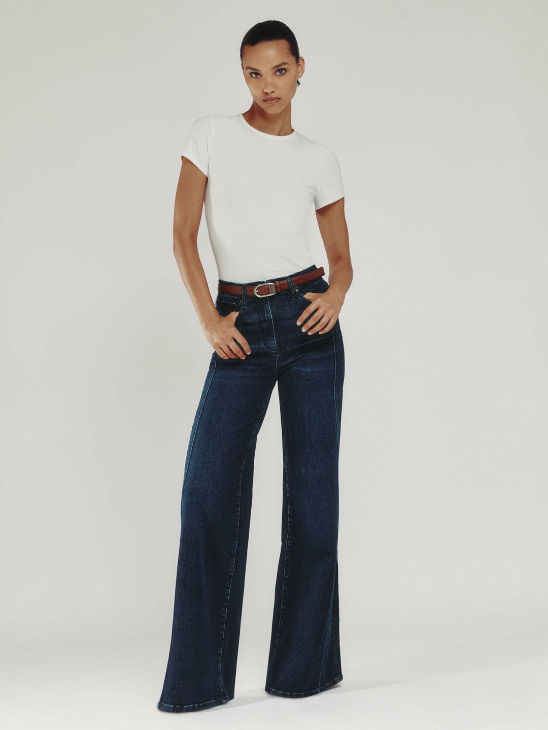 Petite Stretch-Cotton Wide-Leg Jeans Dark Blue | Women