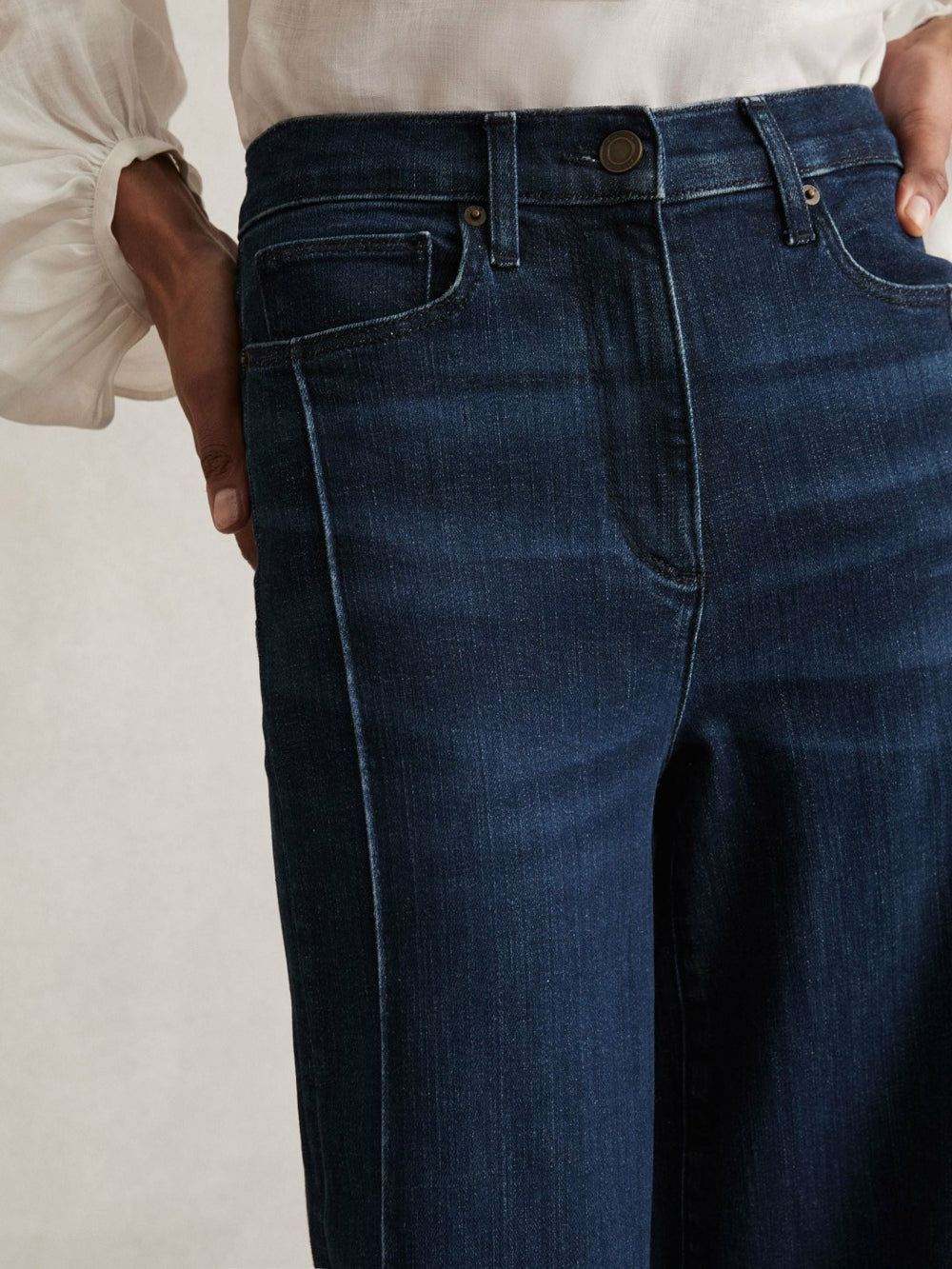 Petite Stretch-Cotton Wide-Leg Jeans Dark Blue | Women