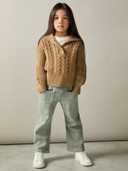 13-14 yrs Cotton-Blend Open-Collar Cable-Knit Jumper With Wool Camel | Children & Baby