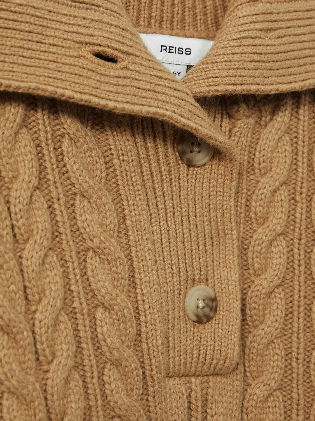 13-14 yrs Cotton-Blend Open-Collar Cable-Knit Jumper With Wool Camel | Children & Baby