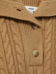 13-14 yrs Cotton-Blend Open-Collar Cable-Knit Jumper With Wool Camel | Children & Baby