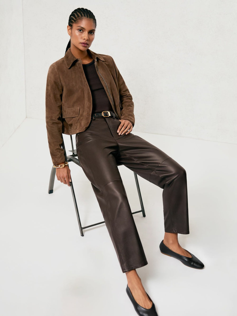 Leather Slim-Leg Trousers Chocolate | Women