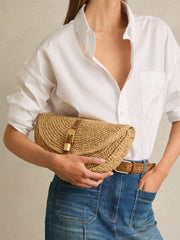 Raffia Half-Moon Clutch Bag Natural | Women