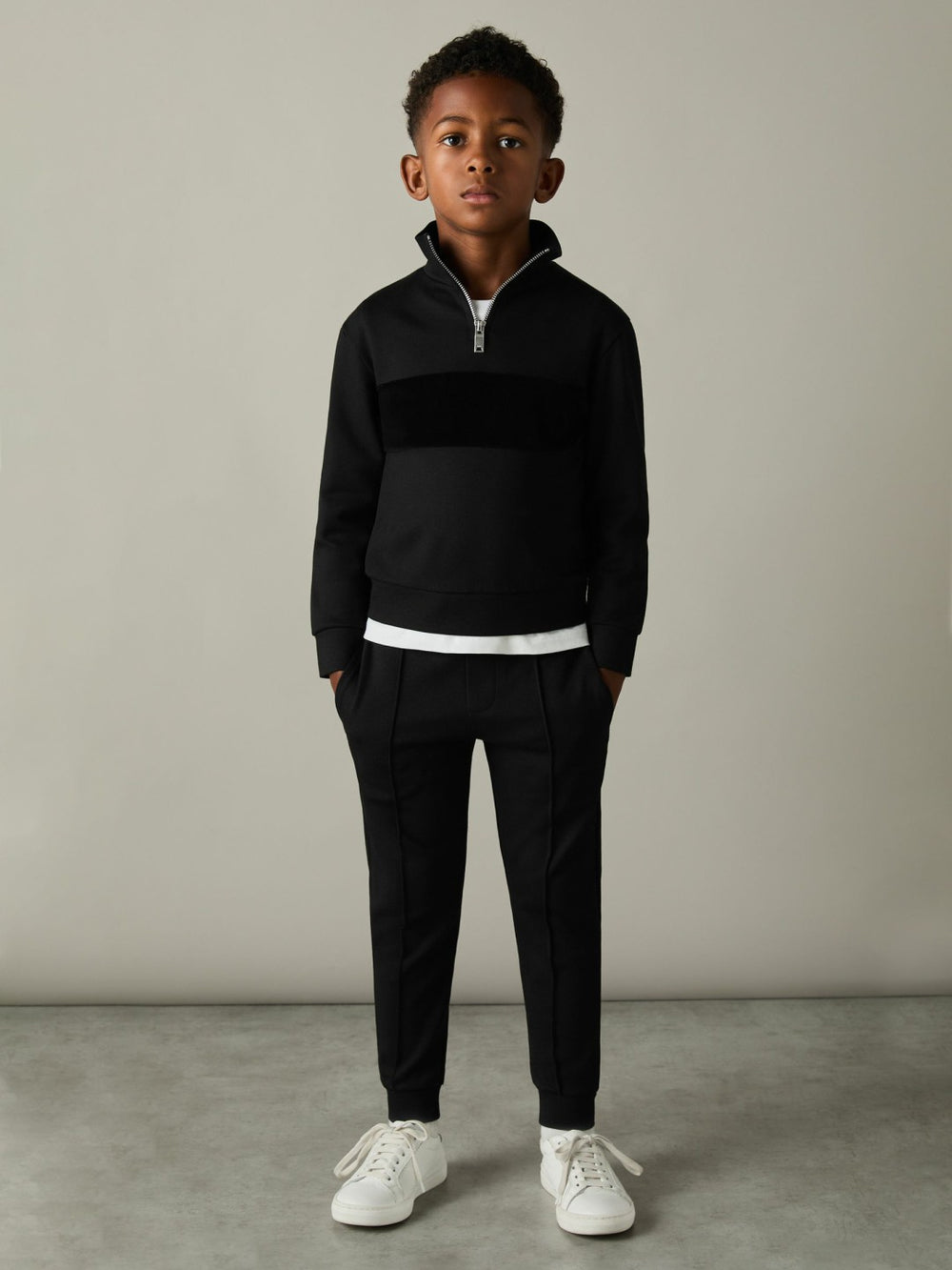 3-9 yrs Slim Fit Half-Zip Funnel Neck Velour Sweatshirt Black | Children & Baby