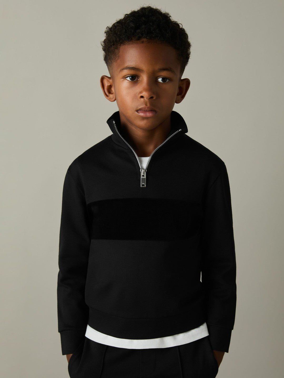 9-13 yrs Slim Fit Half-Zip Funnel Neck Velour Sweatshirt Black | Children & Baby