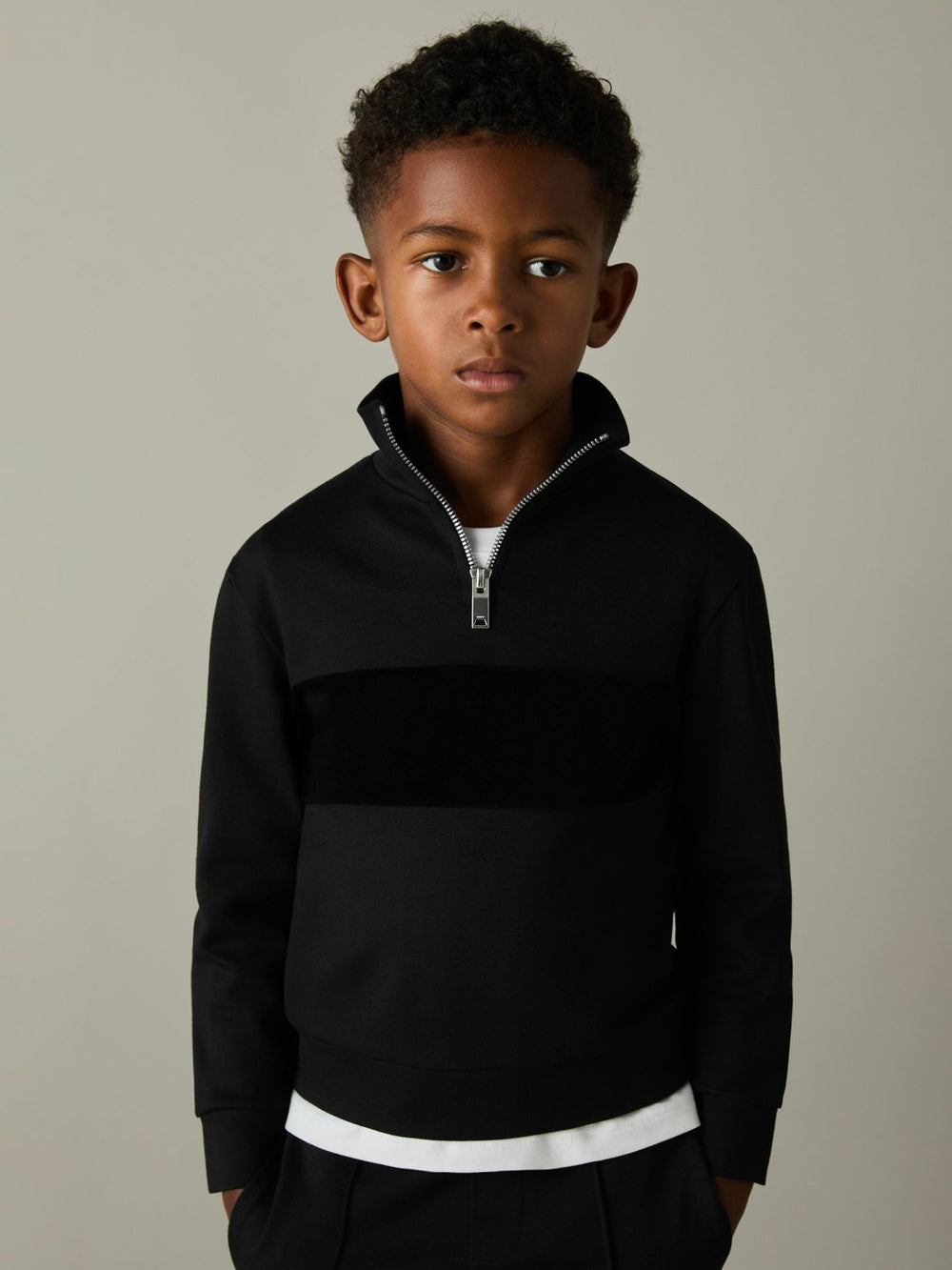 9-13 yrs Slim Fit Half-Zip Funnel Neck Velour Sweatshirt Black | Children & Baby