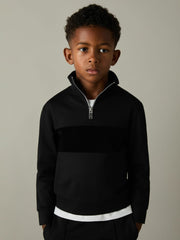 9-13 yrs Slim Fit Half-Zip Funnel Neck Velour Sweatshirt Black | Children & Baby