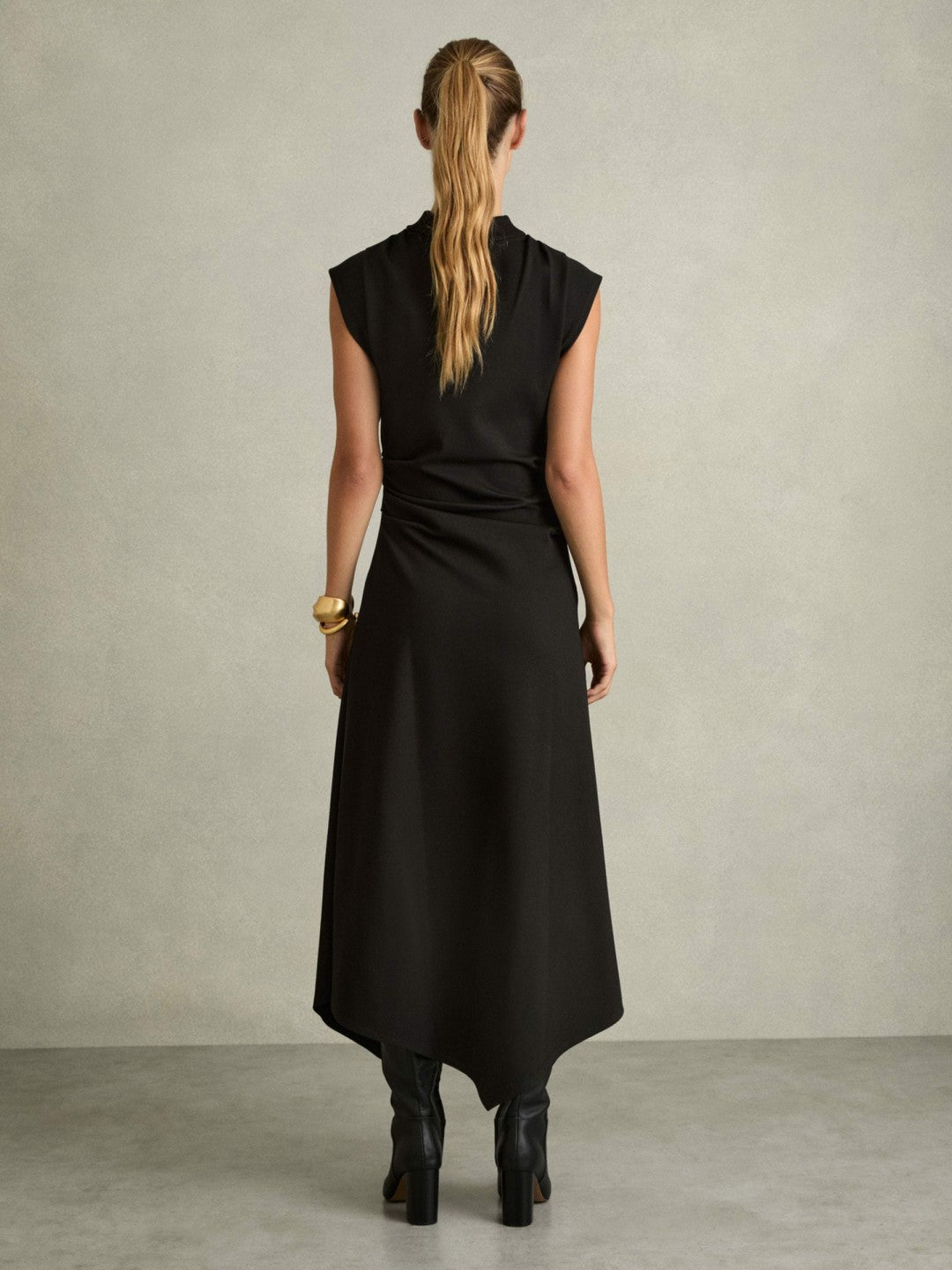 Twill-Jersey Draped Midi Dress Black | Women