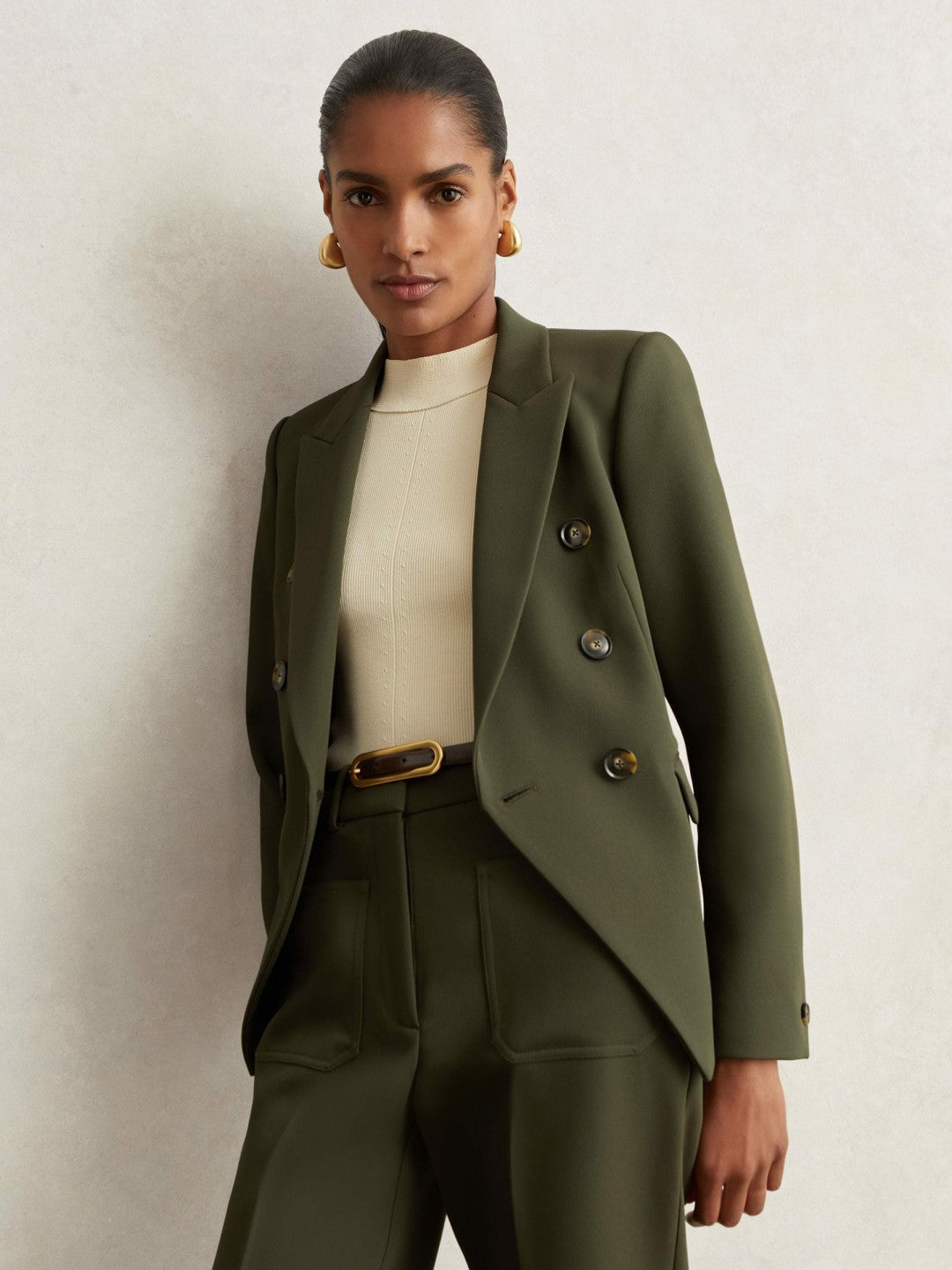 Twill Double-Breasted Blazer Green | Women