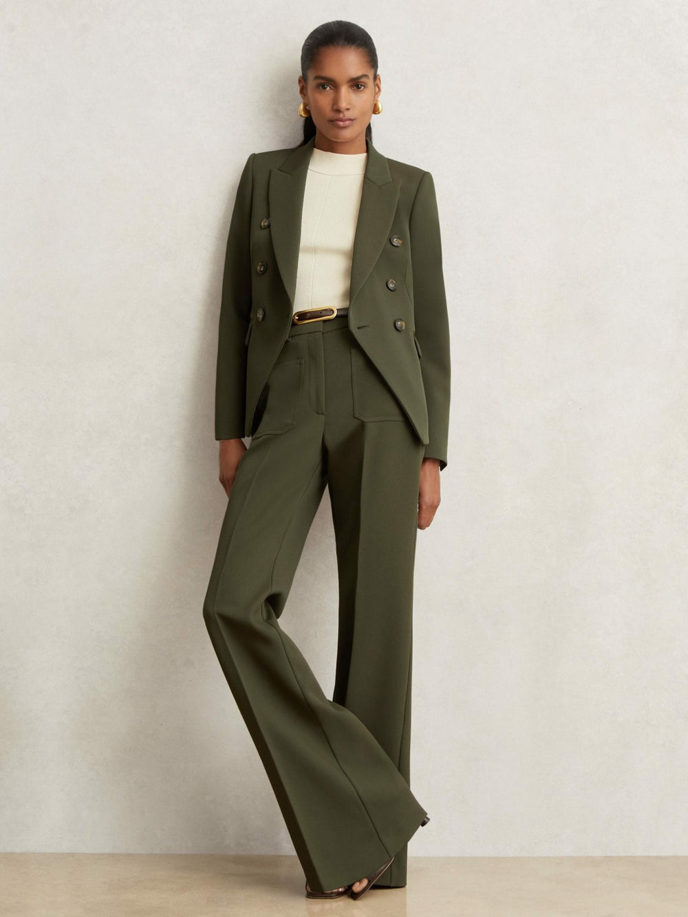 Twill Double-Breasted Blazer Green | Women