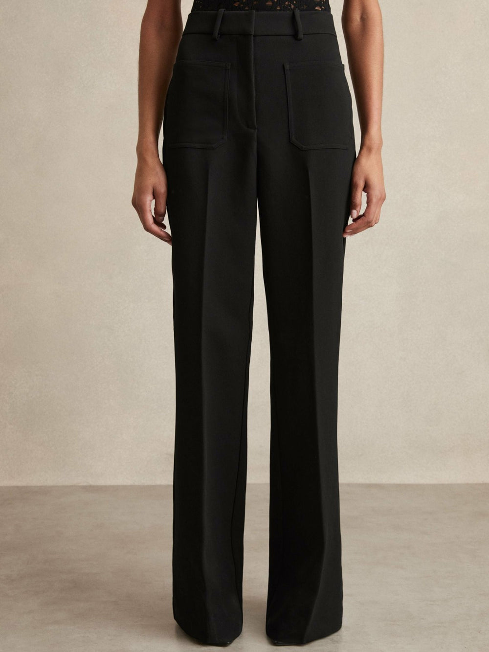 Twill Patch-Pocket Flared Trousers Black | Women