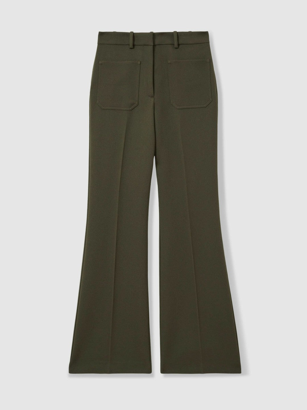 Petite Twill Patch-Pocket Flared Trousers Green | Women