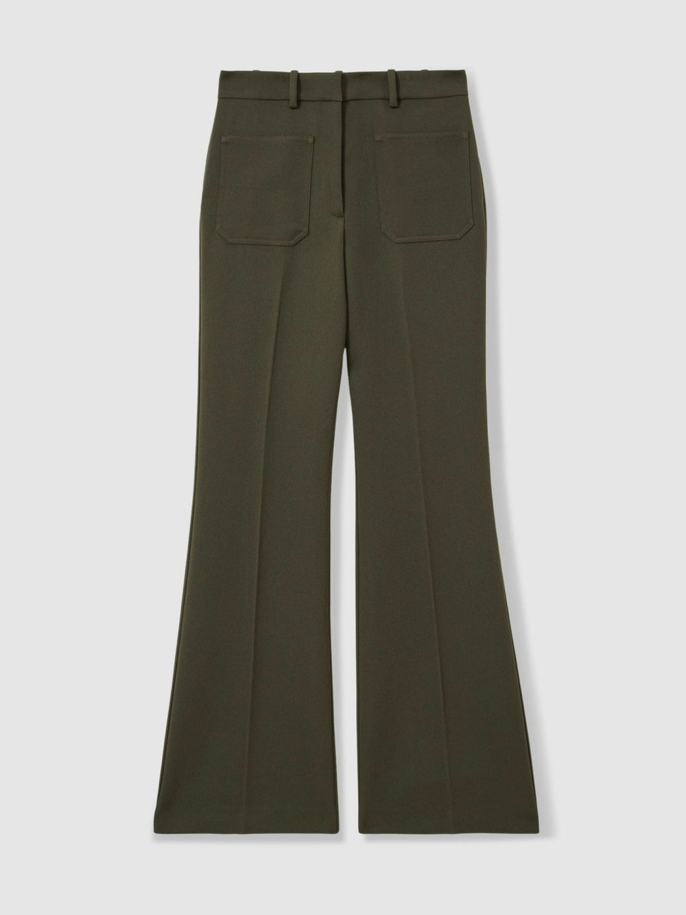 Petite Twill Patch-Pocket Flared Trousers Green | Women