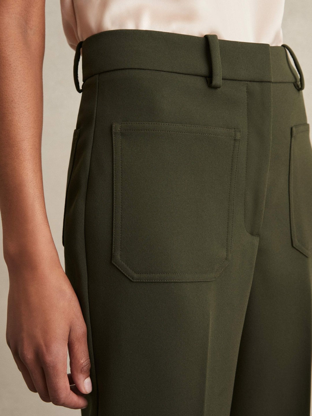 Petite Twill Patch-Pocket Flared Trousers Green | Women
