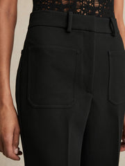 Petite Twill Patch-Pocket Flared Trousers Black | Women