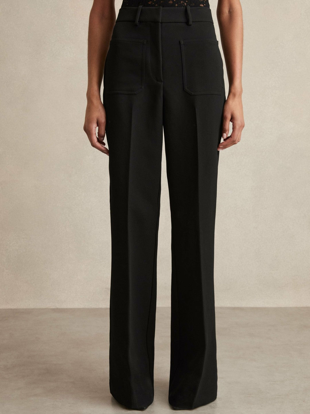 Petite Twill Patch-Pocket Flared Trousers Black | Women
