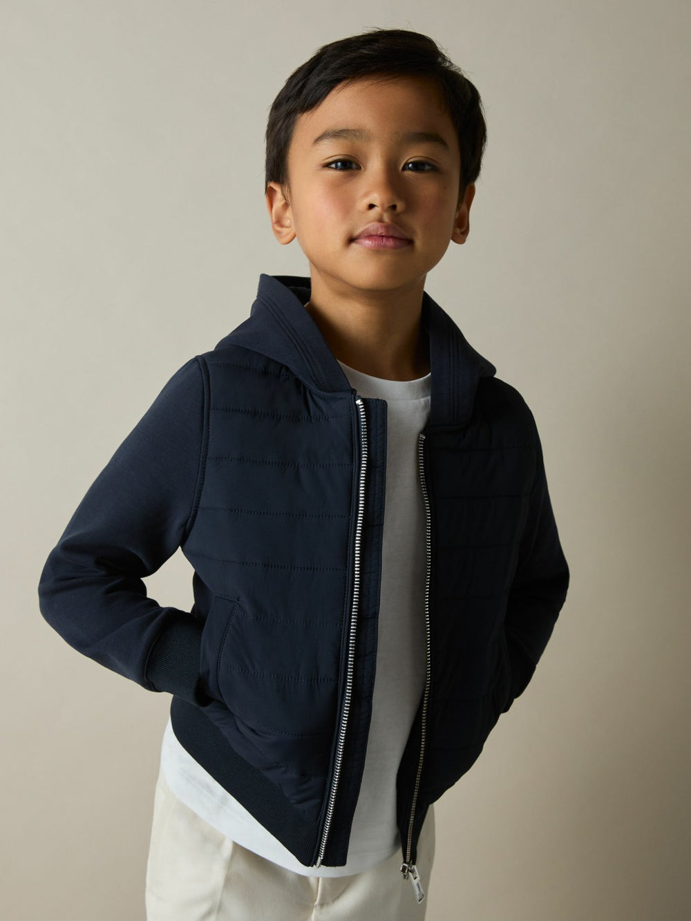 3-9 yrs Interlock Hybrid Hooded Puffer Jacket Navy | Children & Baby