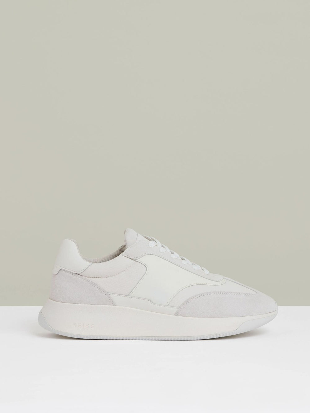 Leather Suede Running Trainers White | Men