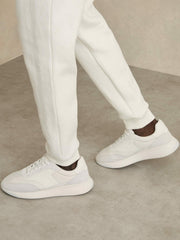 Leather Suede Running Trainers White | Men