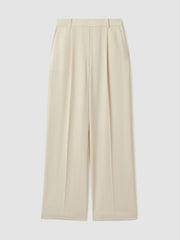 Elasticated-Waist Wide-Leg Twill Trousers Cream | Women