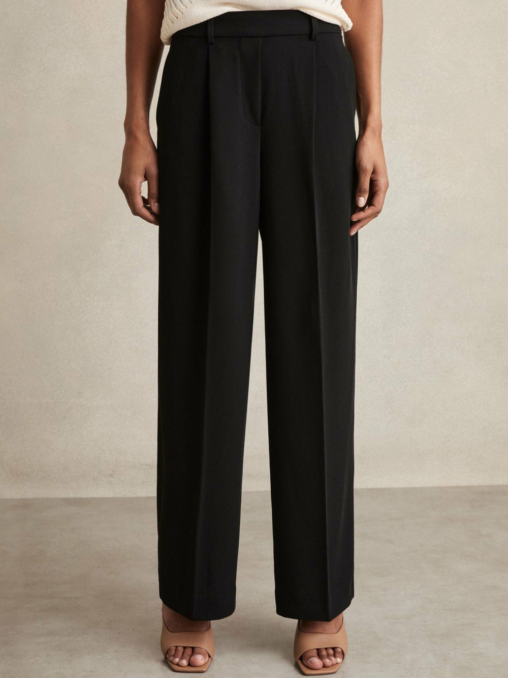 Elasticated-Waist Wide-Leg Twill Trousers Black | Women