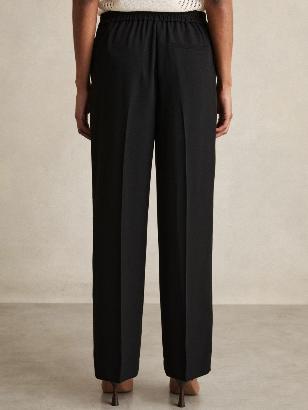 Petite Elasticated-Waist Wide-Leg Twill Trousers Black | Women