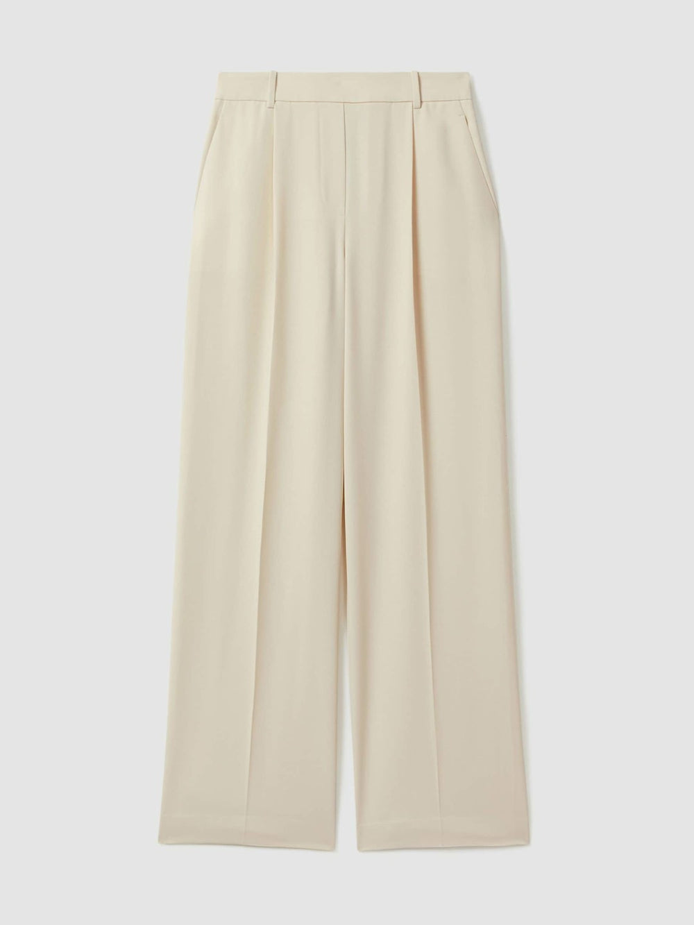Petite Elasticated-Waist Wide-Leg Twill Trousers Cream | Women
