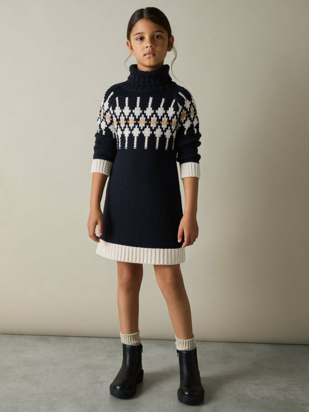 9-13 yrs Wool-Blend Fair Isle Roll-Neck Dress Navy | Children & Baby