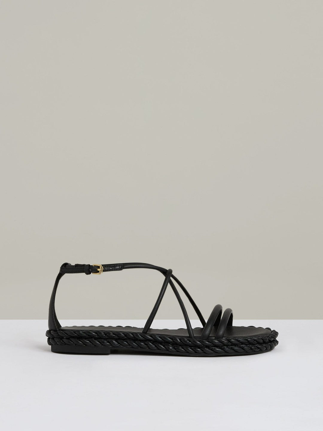 Leather Braided Flat Sandals Black | Women