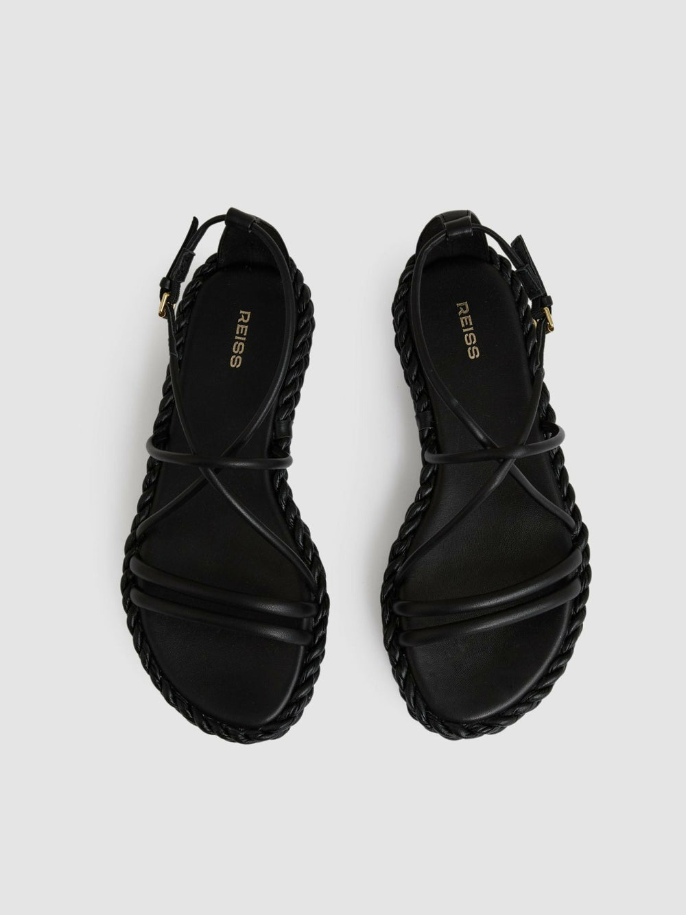 Leather Braided Flat Sandals Black | Women