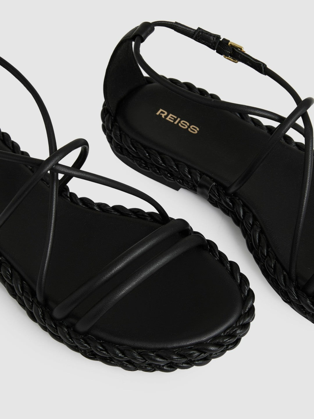 Leather Braided Flat Sandals Black | Women