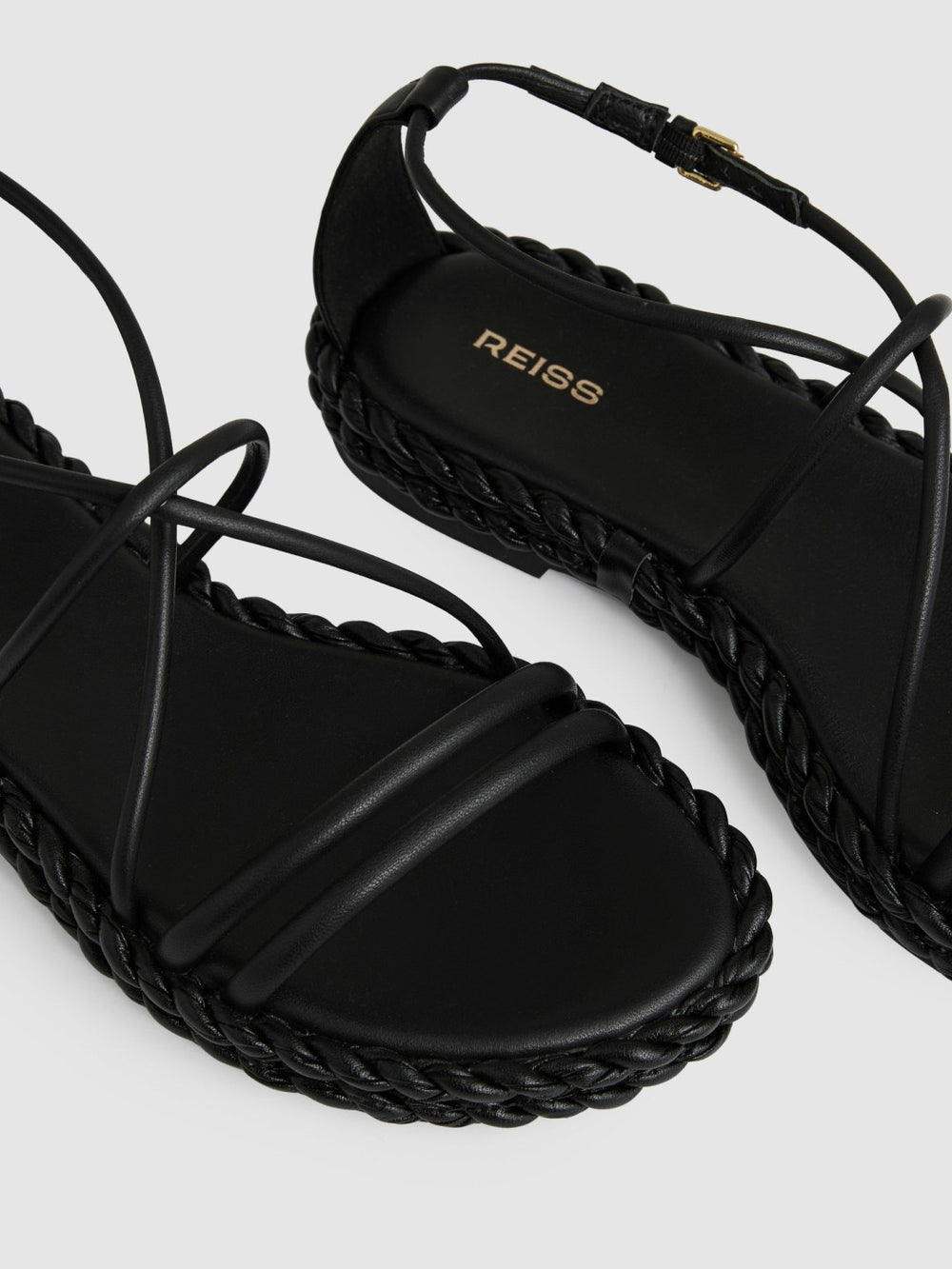 Leather Braided Flat Sandals Black | Women