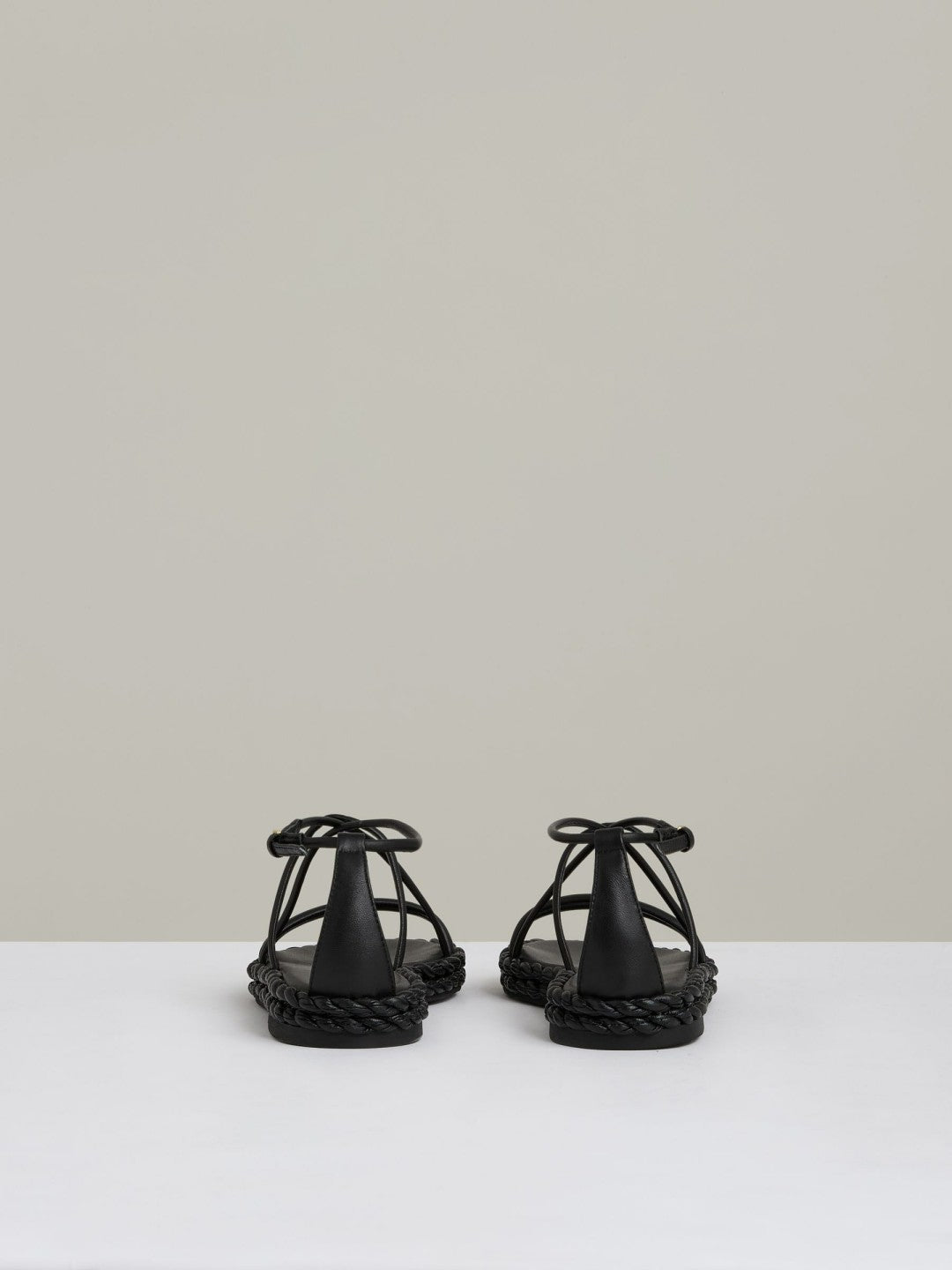 Leather Braided Flat Sandals Black | Women