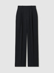 Petite Elasticated-Waist Wide-Leg Twill Trousers Navy | Women
