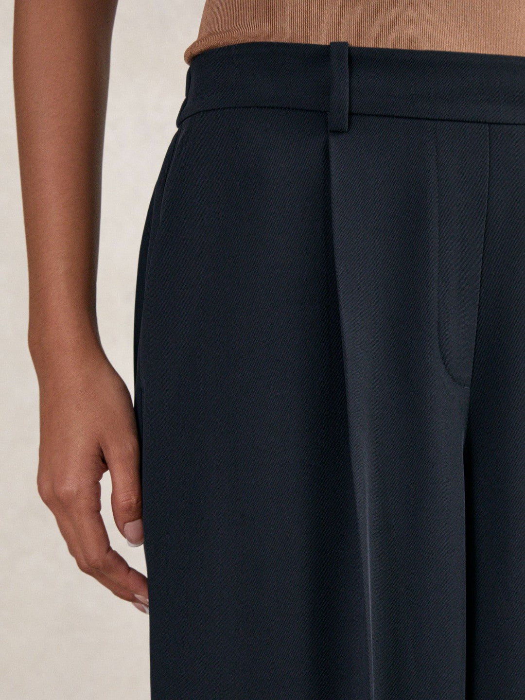 Elasticated-Waist Wide-Leg Twill Trousers Navy | Women