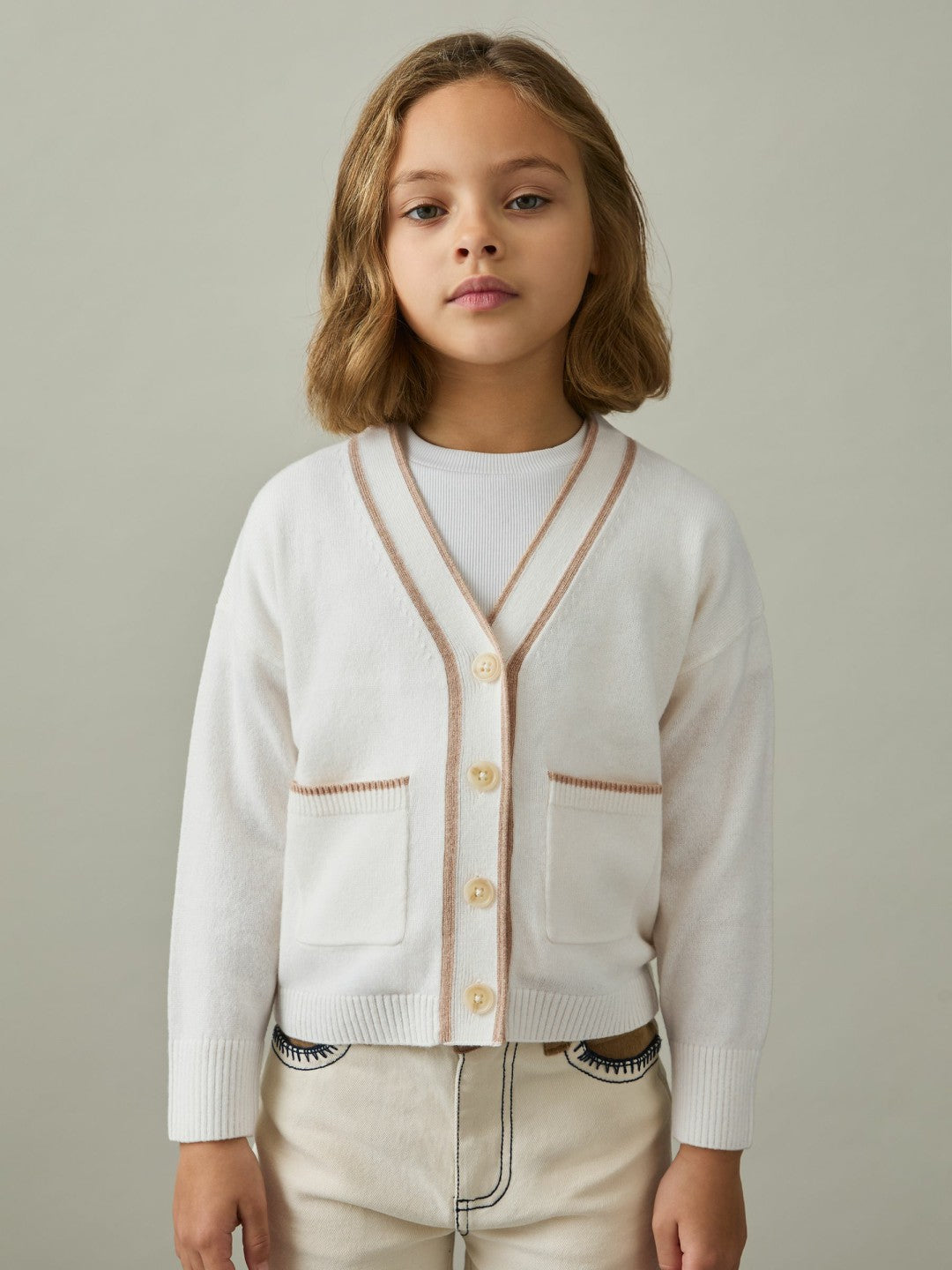 4-9 yrs Wool-Blend Stripe-Detail Cardigan With Cashmere Cream | Children & Baby