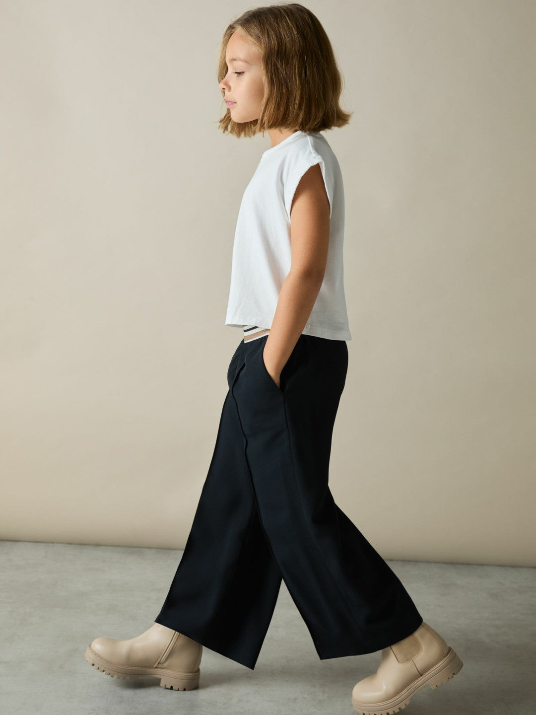 4-9 yrs Stripe-Waistband Wide-Leg Trousers Navy | Children & Baby