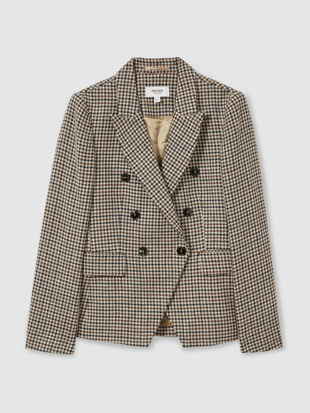 Cotton-Linen Double-Breasted Houndstooth-Check Blazer Navy Neutral Check | Women